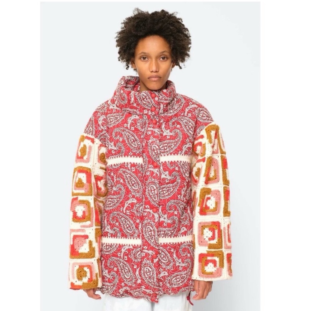 Sea NY Theodora Paisley Crochet Quilted Jacket in Red XS NWT $695